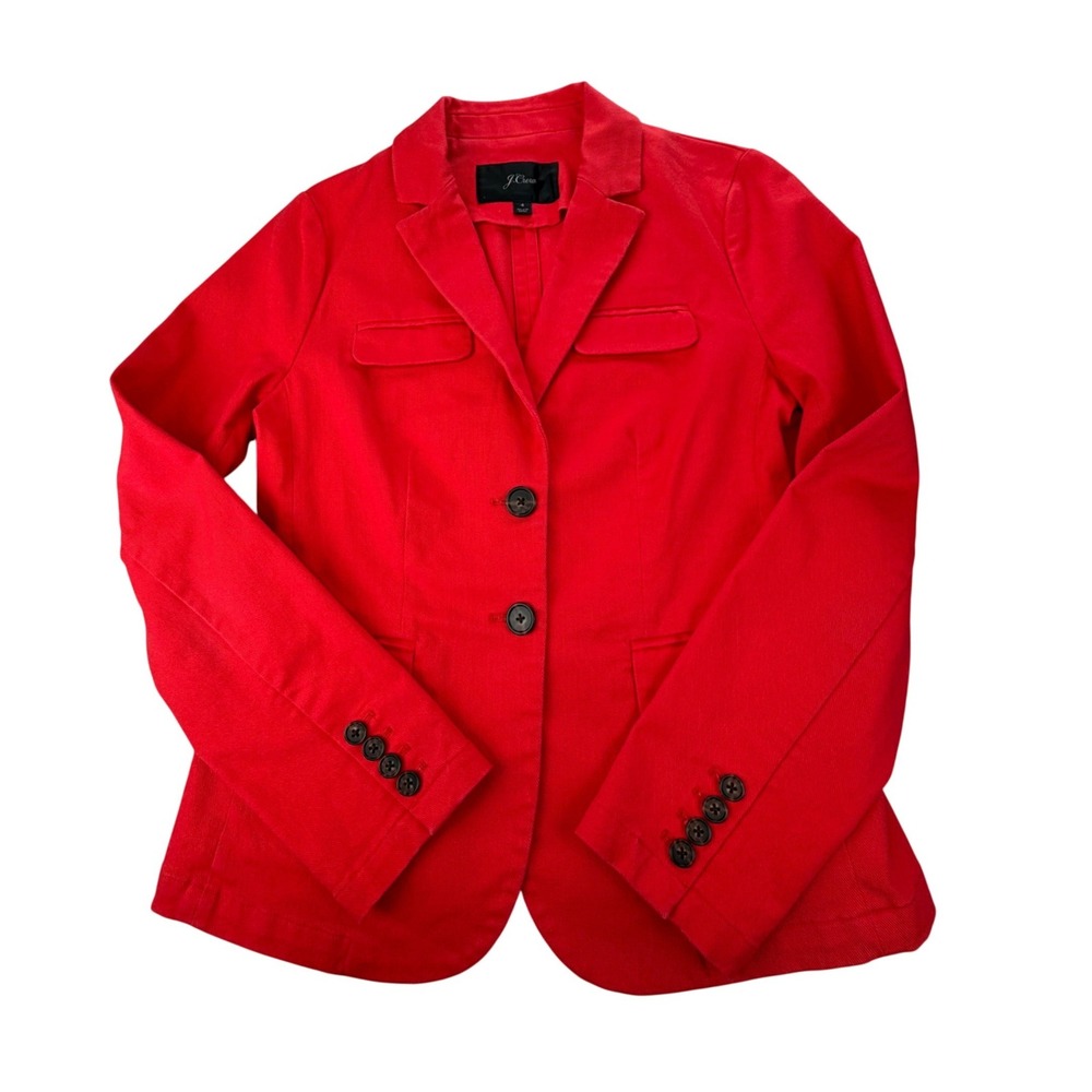 J.Crew Cotton Twill Utility Blazer Red 2 Button Preppy Career Jacket Size 4